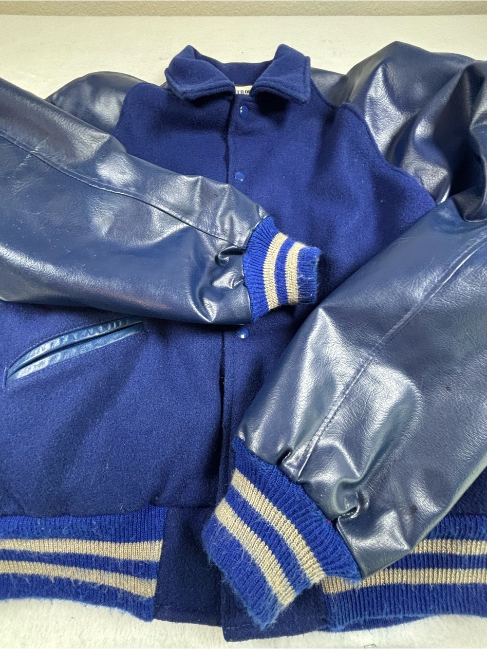 Vintage Trophy Jackets Blue Varsity Letterman Jacket Men’s Large USA Made - Picture 6 of 13